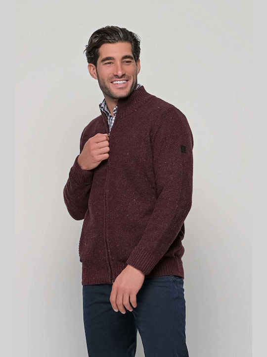 Bradley Men's Knitted Cardigan with Zipper Bordeaux