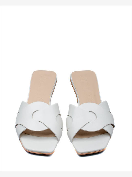 Wonders Chunky Heel Leather Mules White