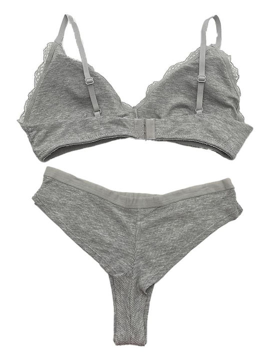 Dyana Lace Underwear Set with Bra & String Gray