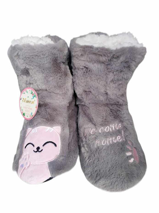 Fengi Closed Women's Slippers With fur in Gray color