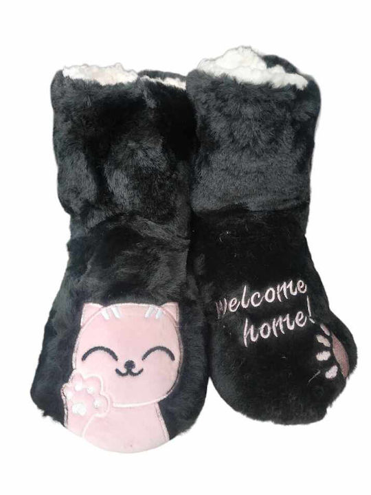 Fengi Closed Women's Slippers With fur in Black color