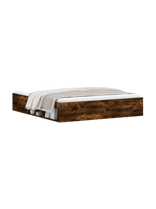 Подматрак Легло King Size от Масивно Дърво Кафяв с Дъски за Матрак 180x200см