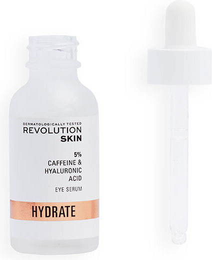 Revolution Beauty Hydrate 5% Caffeine & Hyaluronic Acid Feuchtigkeitsspendend & Anti-Aging Serum Augen mit Niacinamid & Hyaluronsäure für Dunkle Augenringe & Revitalisierung 30ml
