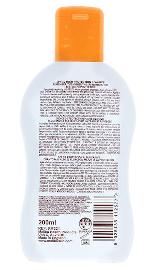 Malibu Sun Body Lotion Waterproof SPF30 200ml