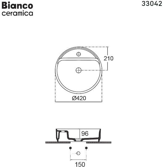 Bianco Ceramica Aufgesetztes Waschbecken Porzellan 42x42cm White