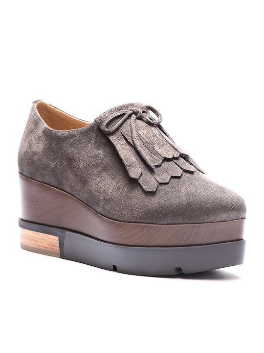 Philippe Lang Suede Γυναικεία Oxfords σε Γκρι Χρώμα