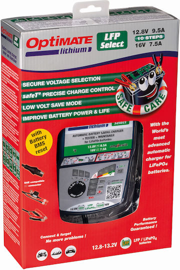 Tecmate Optimate LFP Select 4S Зарядно и поддържач за автомобилна батерия 9A/5S 7A