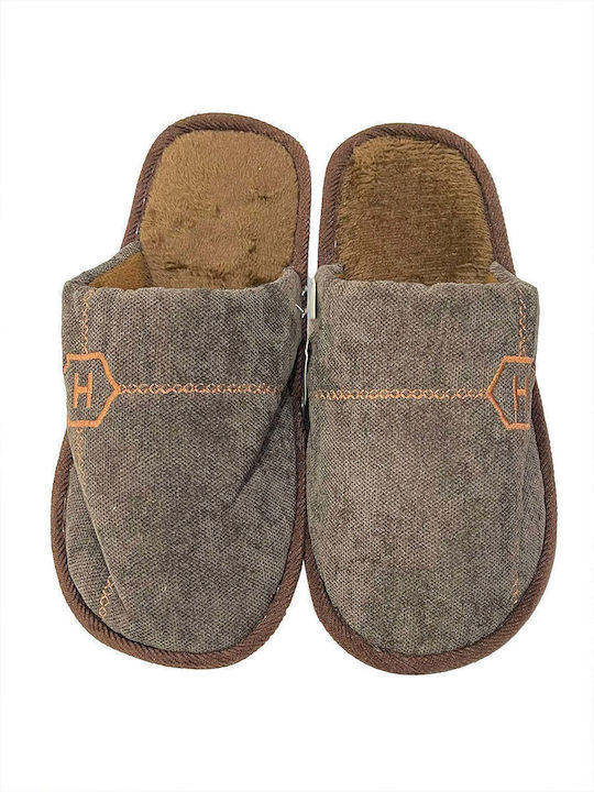 Ustyle Men's Slippers with Fur Brown