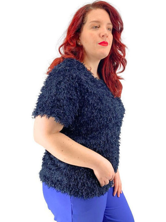 Plus Size Women's Blouse Short Sleeve Blue