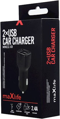 Maxlife Car Charger 2.4A with 2xUSB-A Ports Black Color