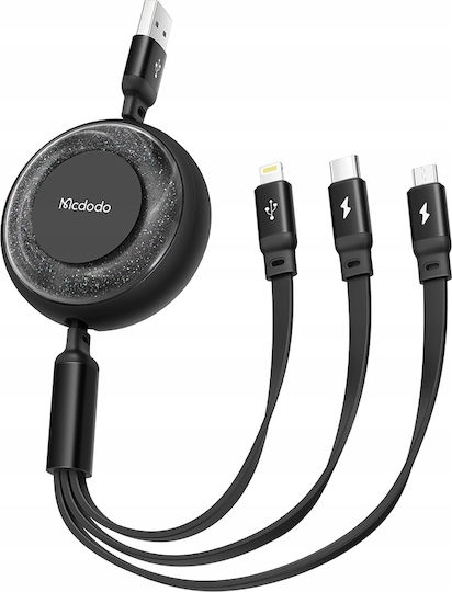 Mcdodo Flat / Retractable USB to Lightning / Type-C / micro USB Cable Μαύρο (CA-3730)