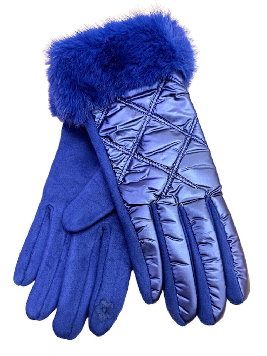 Tantrend Unisex Leather Touch Gloves with Fur Blue