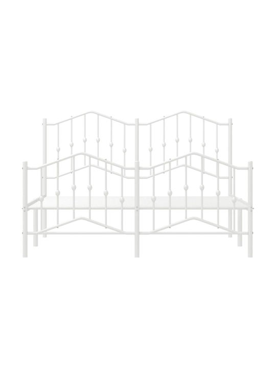 Bed Double Metal White with Slats for Mattress 135x190cm