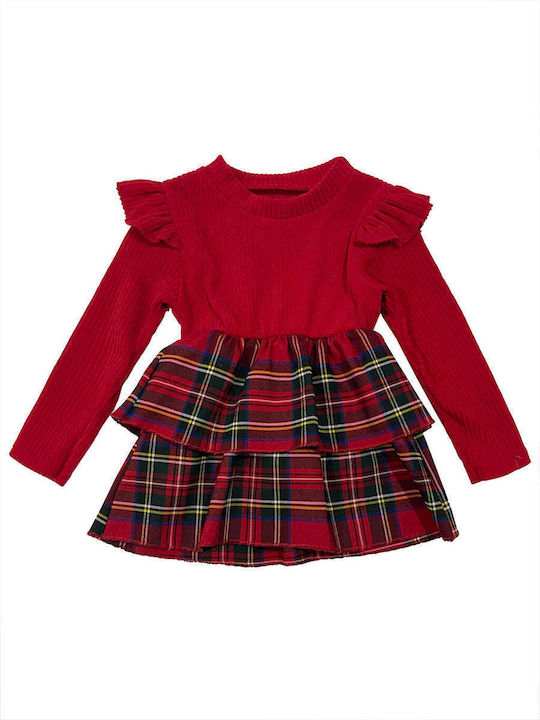 Ustyle Kids Dress Checked Long Sleeve red