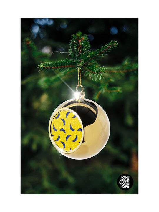 Yellow Seamless With Blue Bananas Christmas Ball Ornament Gold