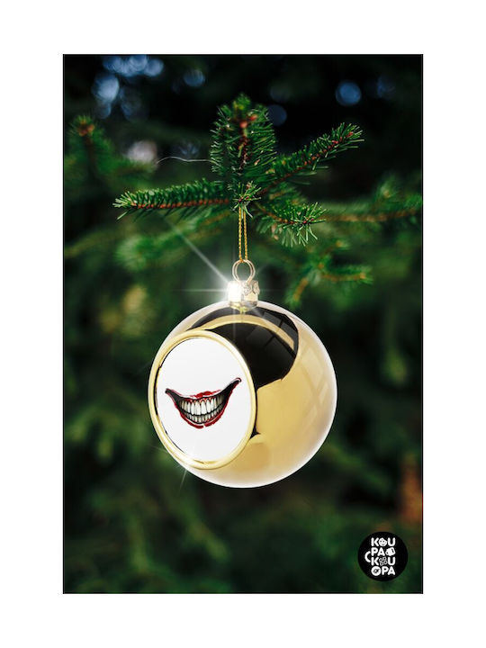 Joker Smile Ornament de Crăciun Bilă Aur cu Pulbere de Aur cu Paiete