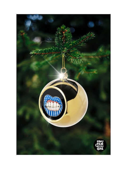 Ελληνική Σημαία Lips Christmas Ball Ornament Gold