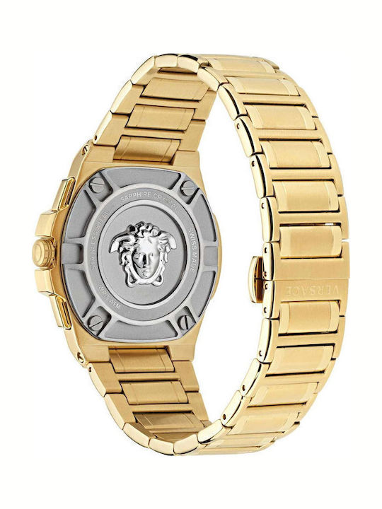 Versace Greca Extreme Ανδρικό Ρολόι Χρονογράφος Μπαταρίας με Χρυσό Μεταλλικό Μπρασελέ
