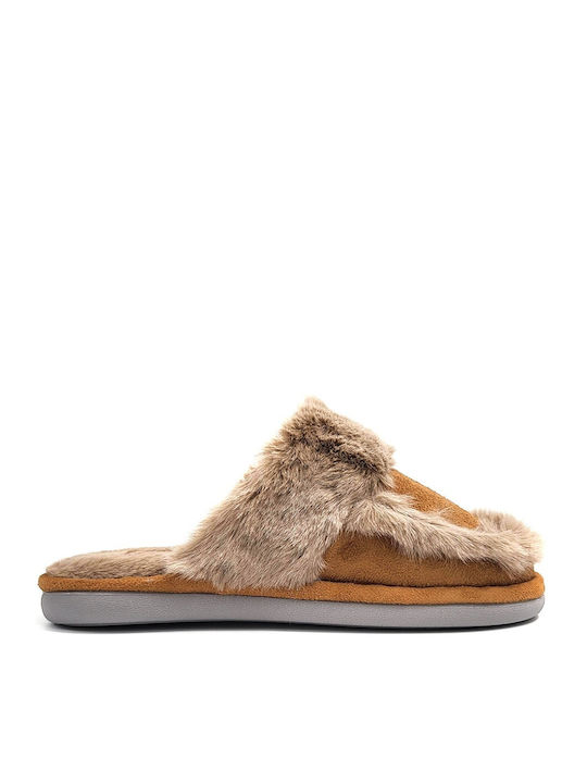 Jomix Winter Women's Slippers with fur in Brown color