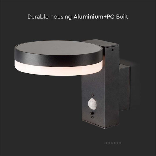 V-TAC Wall Mounted Solar Light 1.8W 220lm Warm White 3000K with Motion Sensor IP54 22.9cmx15.5cmx15.5cmcm