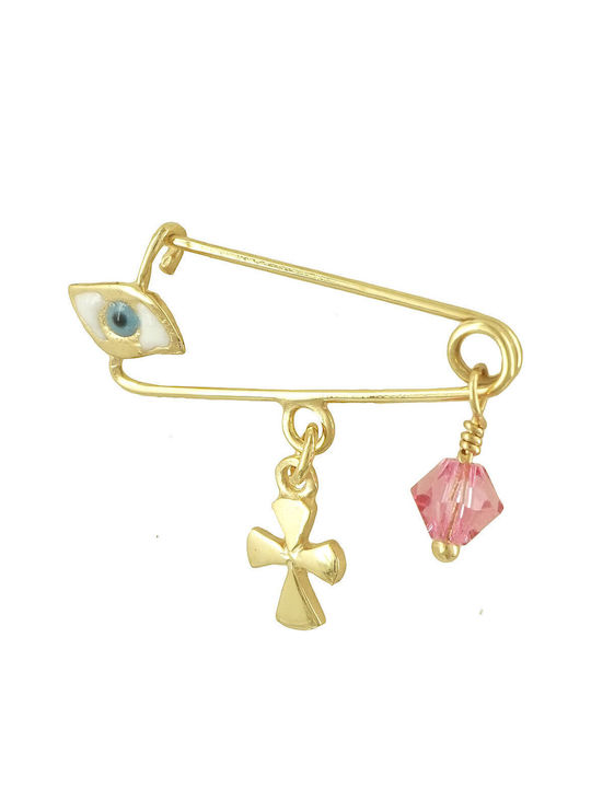 Kiriakos Gofas Kids Gold 9K Safety Pin Charm with Cross for Girl