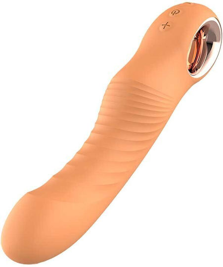 DreamΤoys Glam Flexible Ribbed Vibe, Flexible Liquid Silicone Ribbed Vibrator, 5 Intensities & 5 Rhythms, Orange