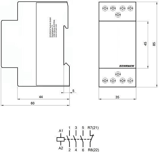 Schrack Ρεле за фаза Захранване 25Спецификация Двуполюсно с Напрежение 230V