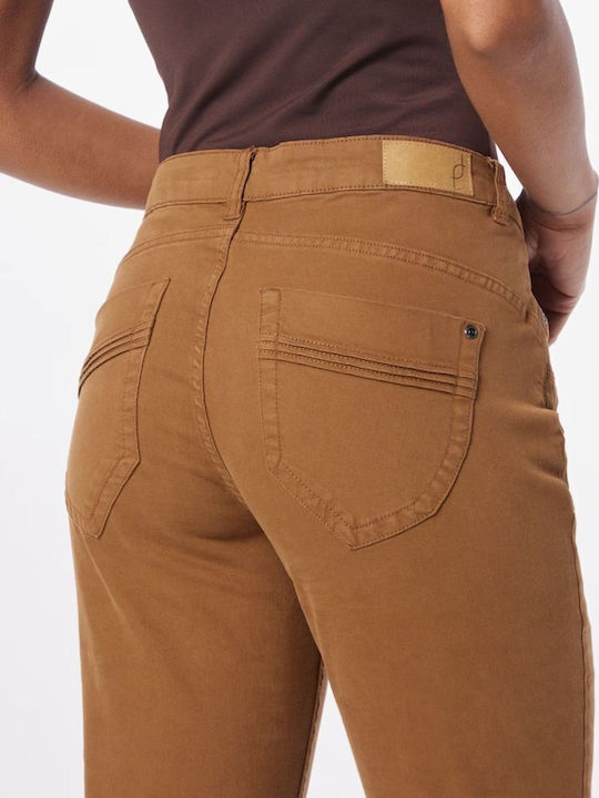 Damen Hoch tailliert Stoff Capri Hose in Schlanker Passform Light Brown
