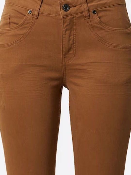 Damen Hoch tailliert Stoff Capri Hose in Schlanker Passform Light Brown