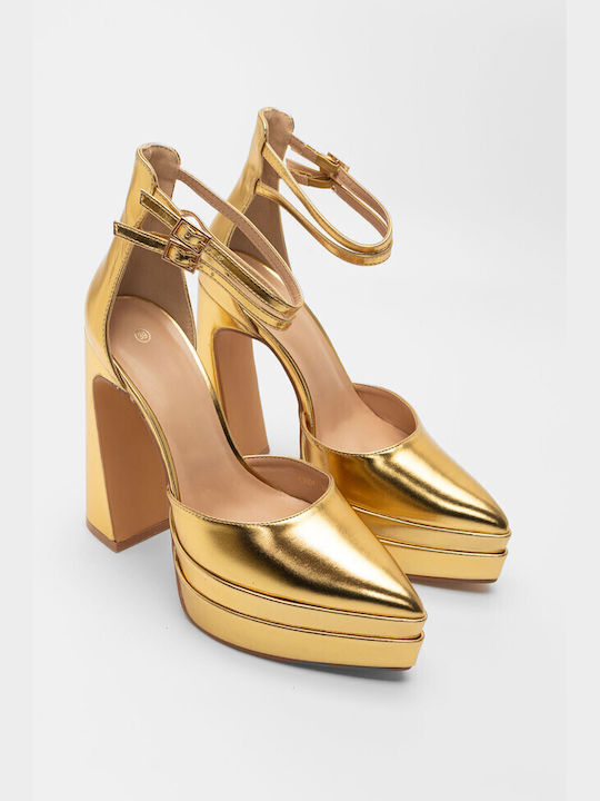 Luigi Synthetic Leather Gold Low Heels with Strap