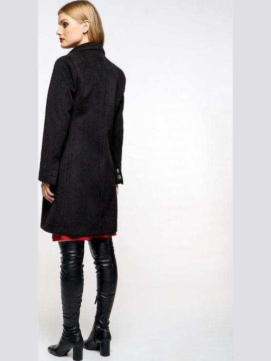Women's Short Half Coat with Buttons black