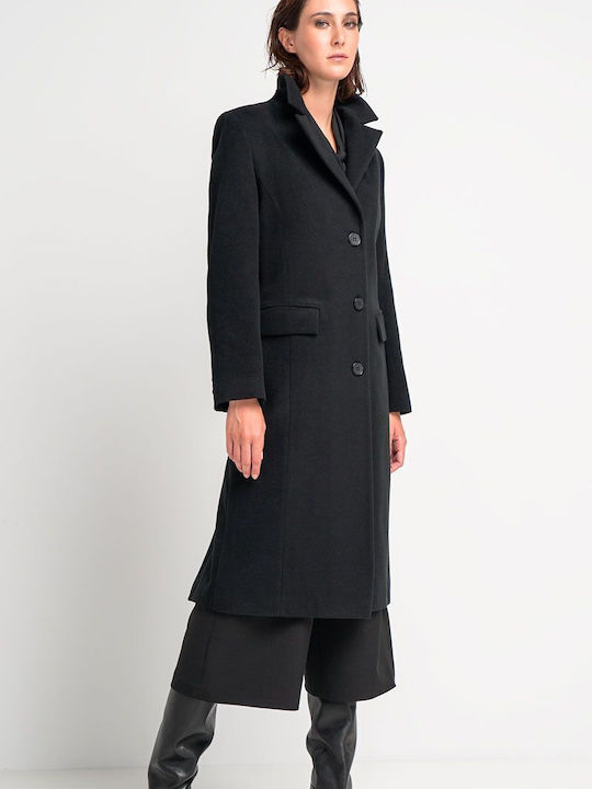 Fibes Women's Long Coat with Buttons black