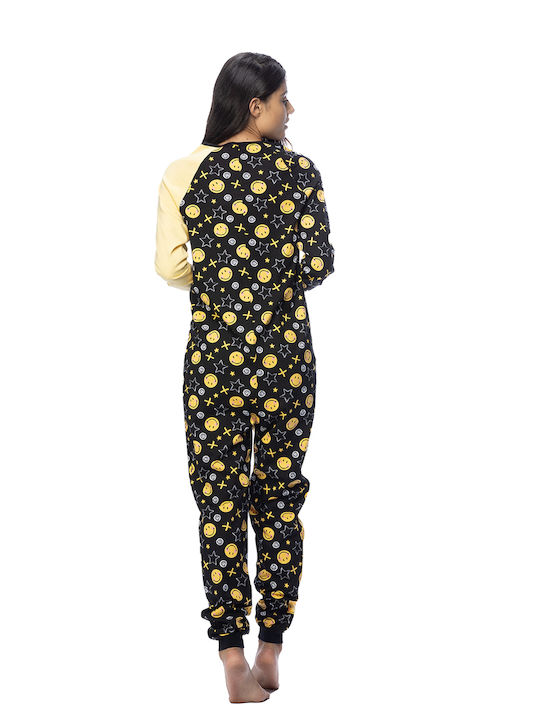 Виенета Дамски пижами от памук с дължина до пода с копчета "Усмивка"-102043 Жълта