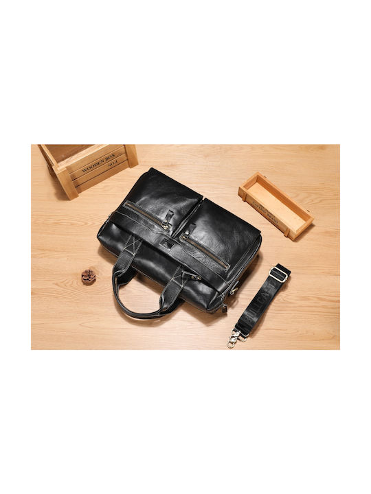 Bull Captain Leather Men's Briefcase Black