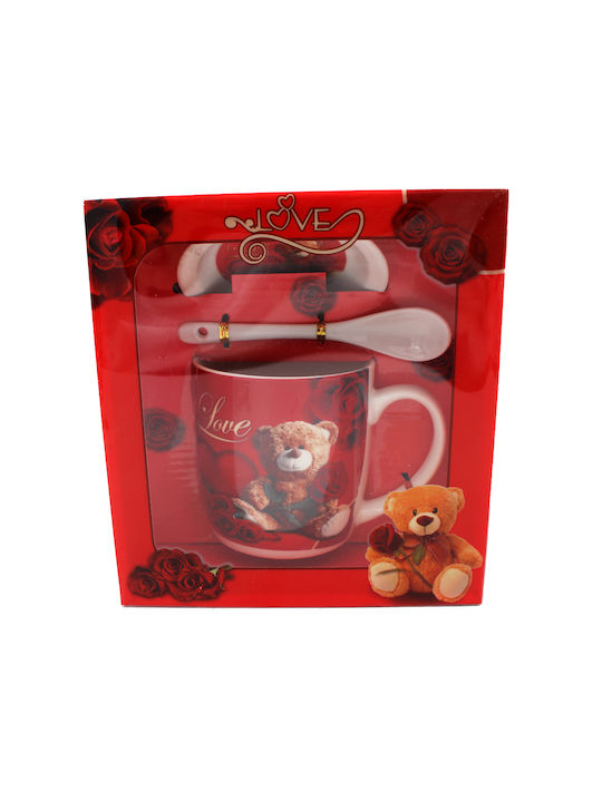 Love Mug Glass with Lid Red 1pcs