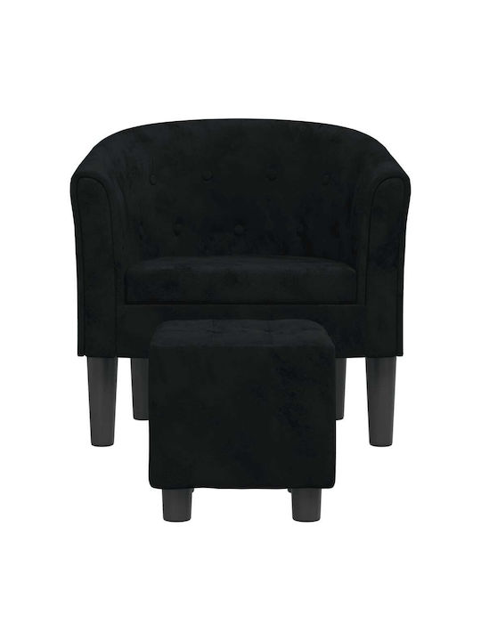 Πολυθρόνα με Υποπόδιο Βελούδινη Μαύρη 70x56x68cm
