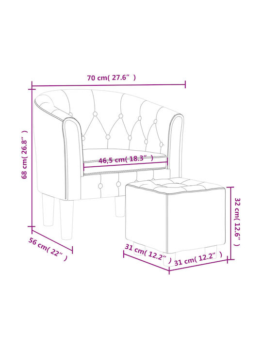 Armchair with Footstool Pink 70x56x68cm