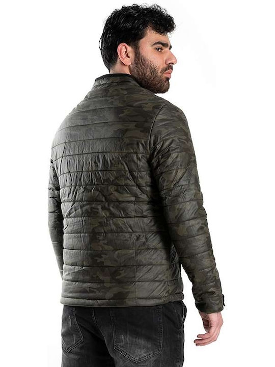 Eco-leather Camouflage Ανδρικό Χειμωνιάτικο Μπουφάν Χακί