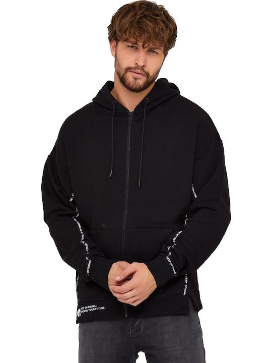 Men's Sweatshirt Jacket with Hood and Pockets Black