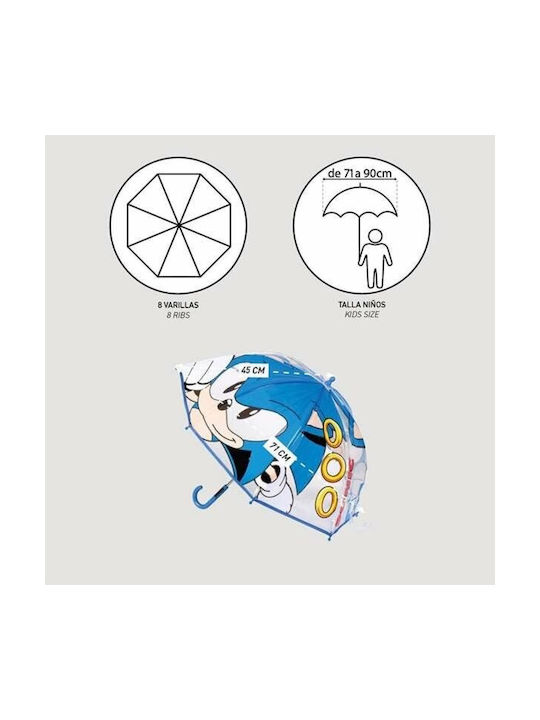 Sonic Kinder Regenschirm Gebogener Handgriff Blau mit Durchmesser 71cm.