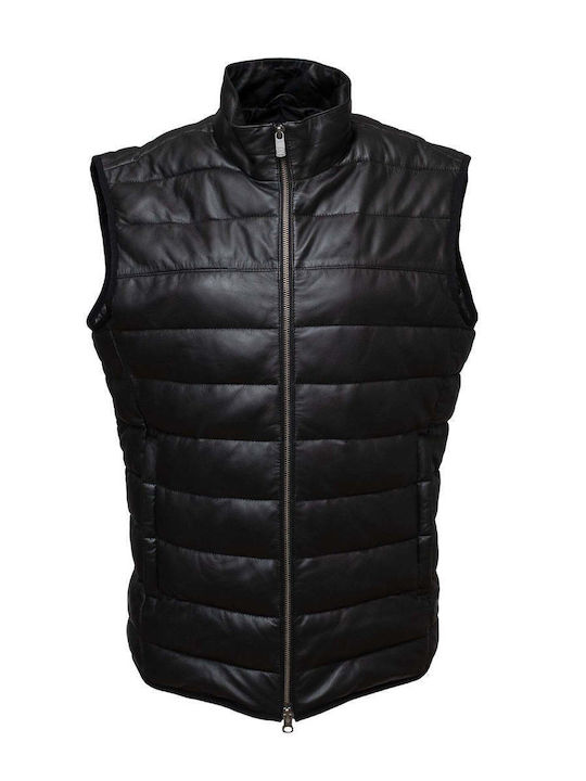 Guy Laroche Ärmellos Herren Winter Jacke Leder ΜΑΥΡΟ