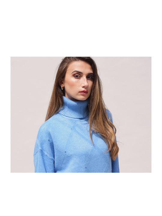 Zilan Women's Long Sleeve Sweater Turtleneck Blue (code