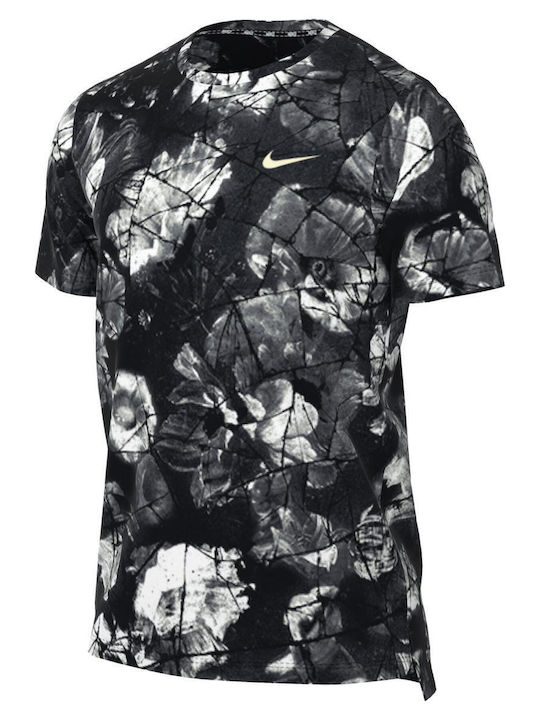 Nike All-over Print Men's Athletic Short Sleeve Blouse Dri-Fit Black