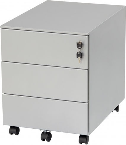 Office Storage Metal Drawer with Wheels, Lock & 3 Drawers Grey L42xW58xH53.5cm