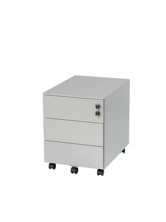 Office Storage Metal Drawer with Wheels, Lock & 3 Drawers White L42xW58xH53.5cm