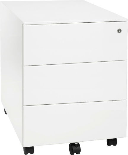 Office Storage Metal Drawer with Wheels, Lock & 3 Drawers Grey L42xW58xH53.5cm