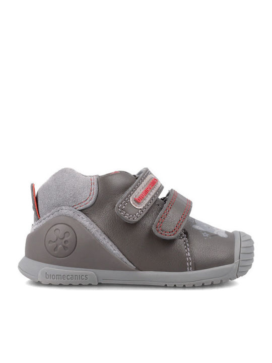 Anatomical Leather Kids Boots with Velcro Gray
