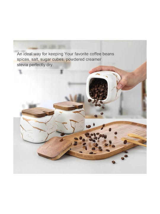 White Set of 3 Ceramic Coffee Jars with Lid White 360ml 3 Pieces