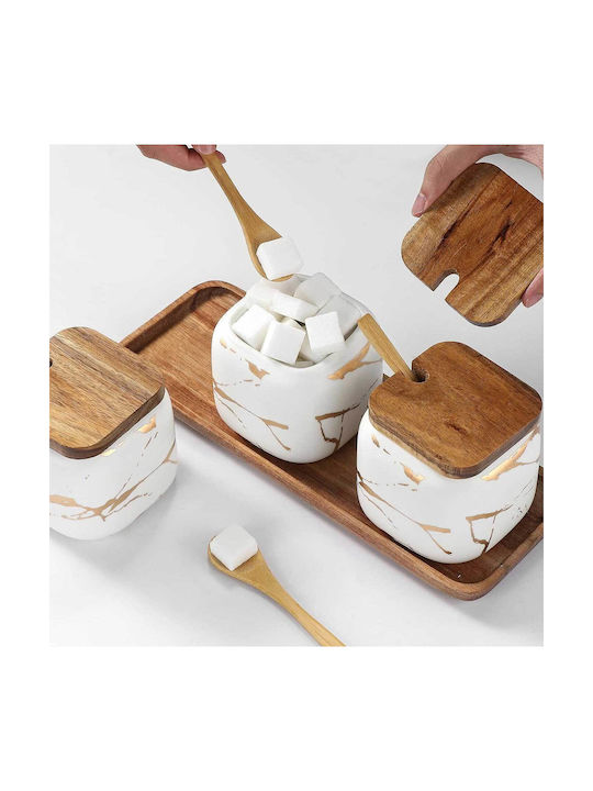 White Set of 3 Ceramic Coffee Jars with Lid White 360ml 3 Pieces