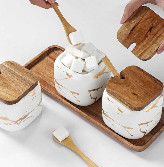 White Set of 3 Ceramic Coffee Jars with Lid White 360ml 3 Pieces